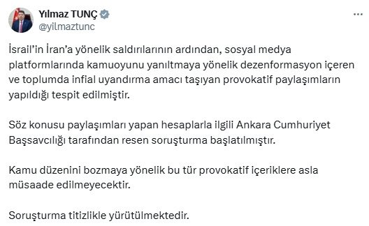 İsrail-İran gerilimi sonrası Bakan Tunç'tan açıklama: Asla müsaade edilmeyecektir - Resim: 0
