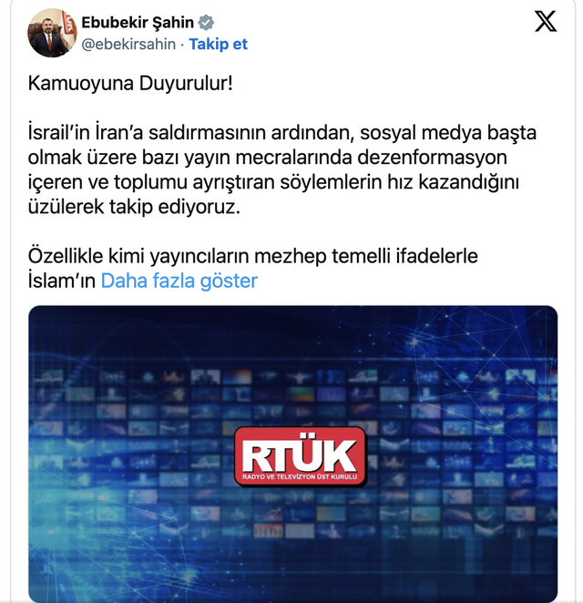 RTÜK Başkanı Şahin’den yayıncılara İsrail-İran uyarısı - Resim: 0