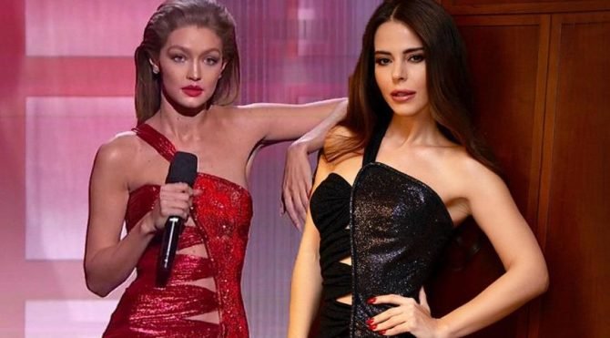 Simge Sağın, Gigi Hadid’in 2016’da giydiği elbisenin birebir aynısını giyerek sahneye çıktı